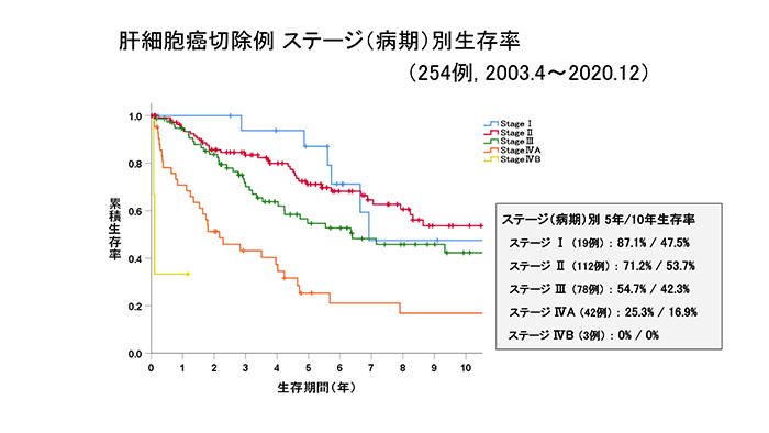 肝細胞がん切除例 ステージ（病期）別生存率